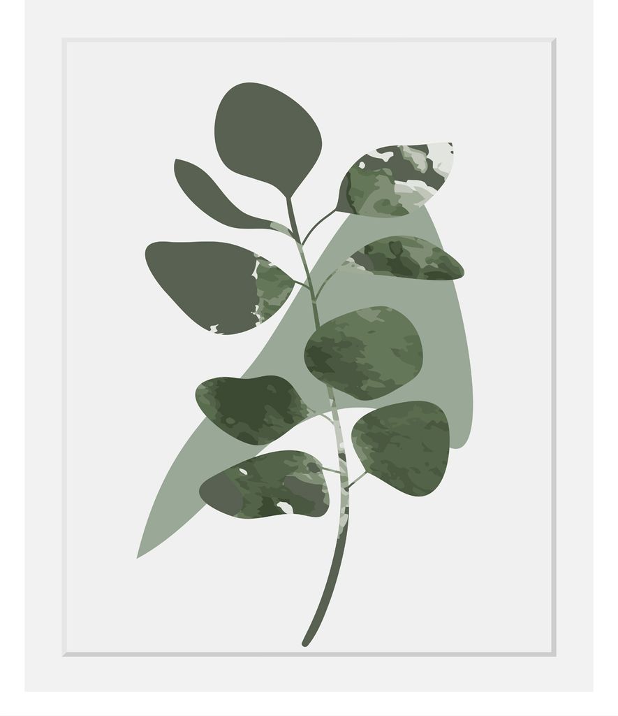 Gerahmter Digitaldruck 30x40cm Eukalyptus Pflanzen Plant Art | Wandbild | Design-Poster | Weißer Holzrahmen | Dekoration