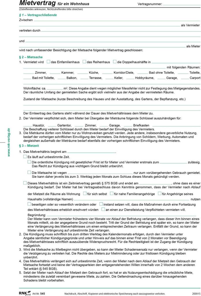 RNK Mietvertrag Haus DIN A4 4002871054508 Produktbild 