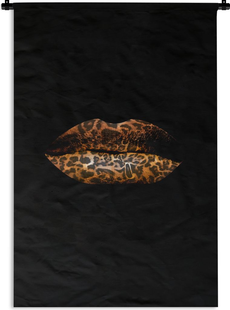 MuchoWow Wandteppich Wandbehang Lippen - Tigerdruck - Schwarz 120x180 cm Tapisserie Dekoration Wandtuch - Schlafzimmer - Dekorationen für das Haus