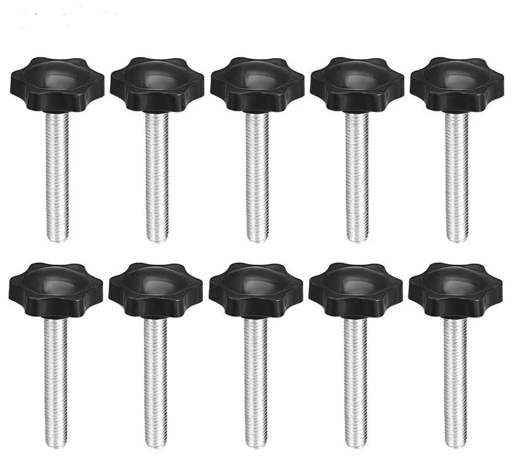 Bouton de serrage étoilé M8 avec tige en acier de 50mm et 60mm lot de 10