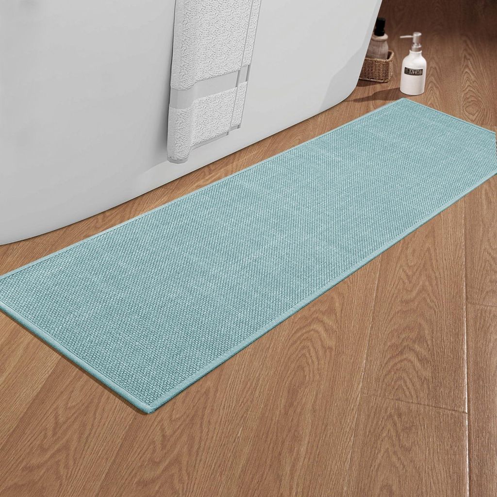 Badematte 43 x 150 cm, rutschfeste Badematte mit Gummirückseite, waschbar, blau