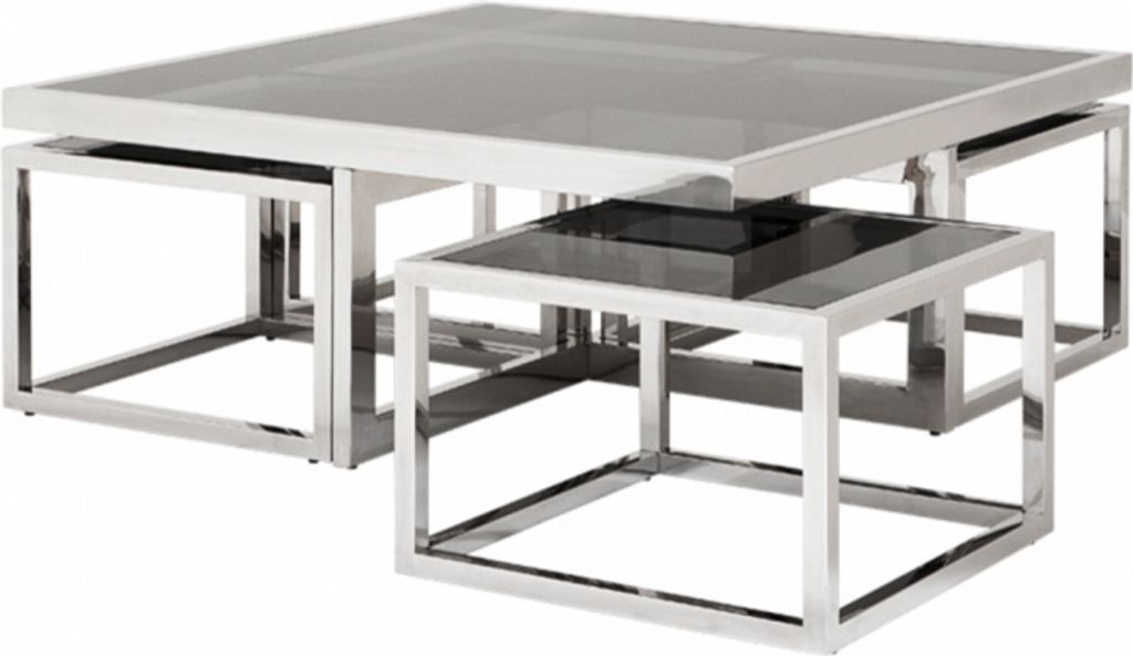 Casa Padrino Luxus Art Deco Designer Couchtisch 5er Set mit Rauchglas - Wohnzimmer Salon Tisch - Luxus Qualität