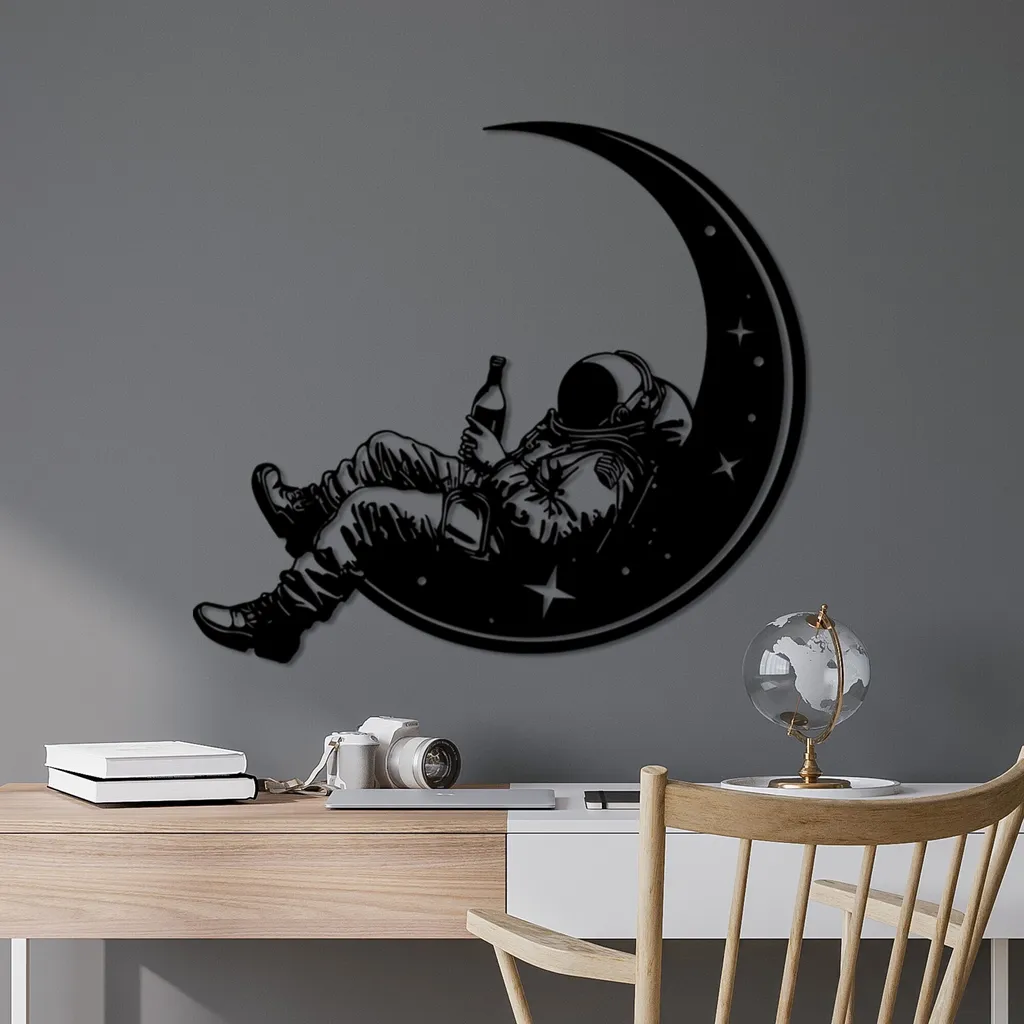 Wallity Space Boozer Décoration Murale en Métal Noir - Design 62 x 71 cm