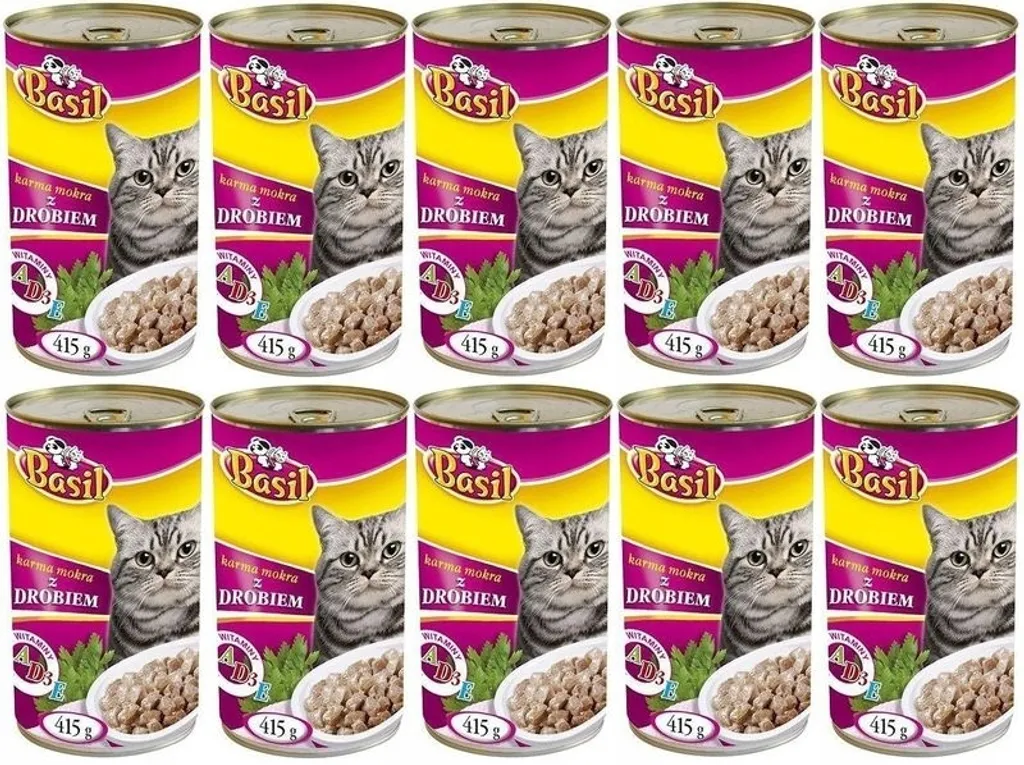 Repas Quotidien Chat Volaille Basilic 415g : Lot de 10 Boîtes Éco