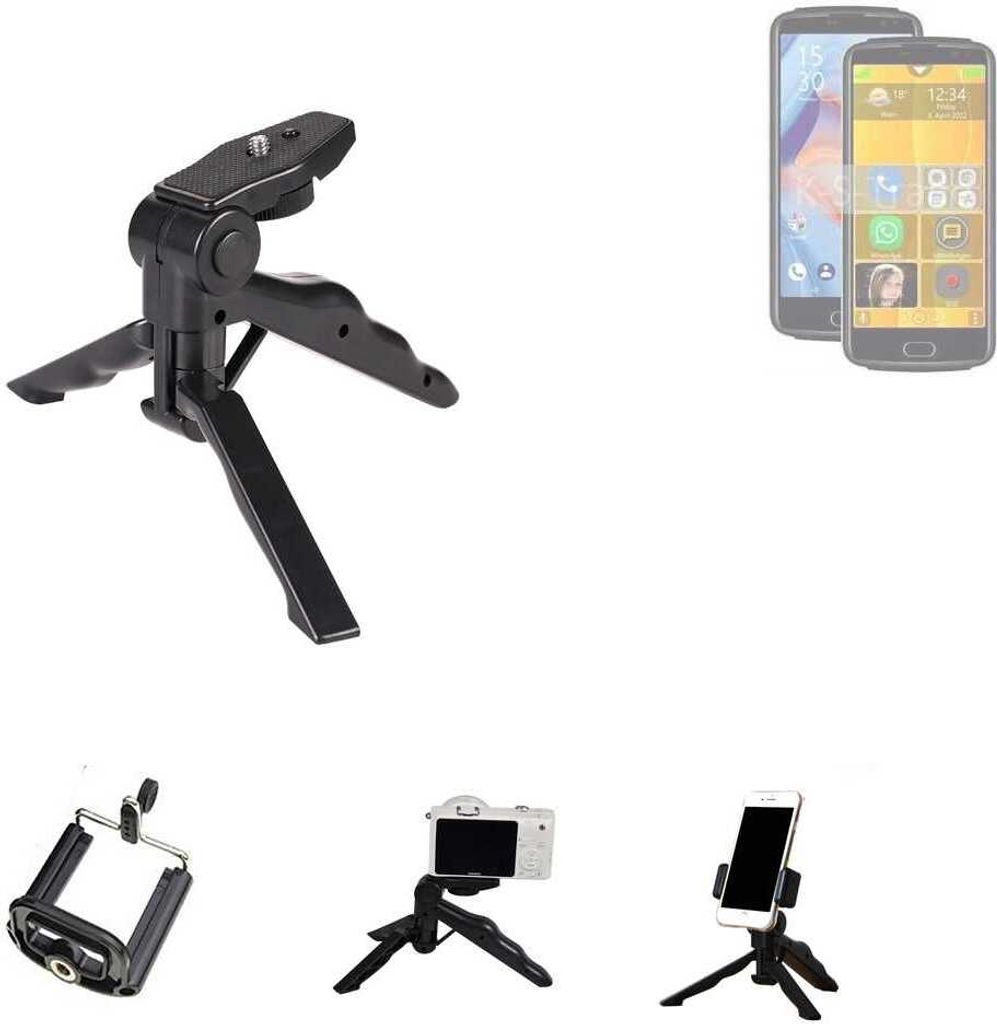 K-S-Trade Stativ Tisch-Ständer Dreibein Handy-Stativ Ständer kompatibel mit Bea-fon M7 Mini-Stativ Smartphone Tripod Handy-Stativ aus Plastik