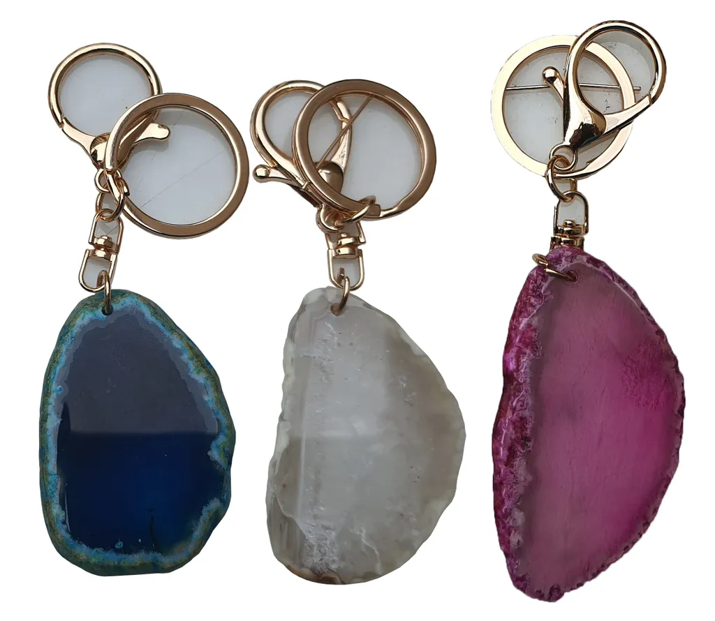 Idea Regalo Set 3 Portachiavi Agata Naturale Segni Zodiacali e Chakra - 3