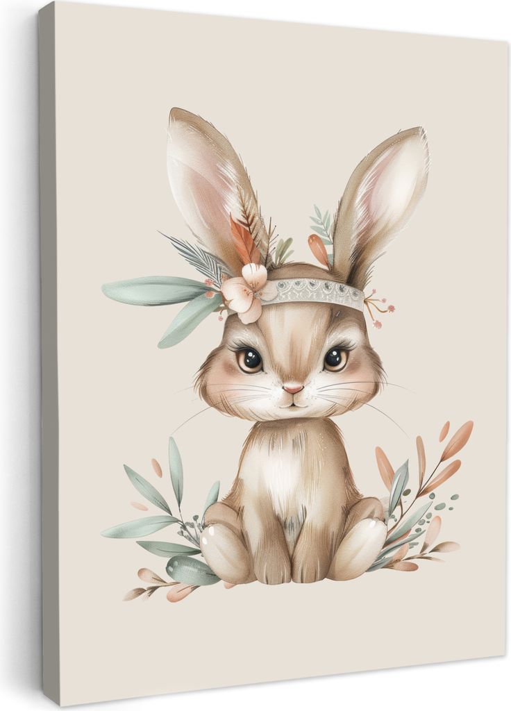 Wanddeko 60x80 cm - Kinder Bohemian - Hase - Boho, Wandbilder, Wanddeko Wohnzimmer, Bild