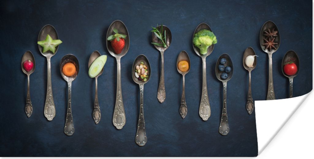 MuchoWow Poster Kräuter - Löffel - Silber - Gewürze - Industriell 40x20 cm - Poster für die Wand - Poster Schlafzimmer