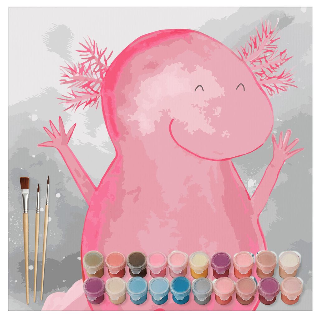 Mr. & Mrs. Panda Malen nach Zahlen Axolotl Hurra Motiv 40 x 40 cm Ohne Rahmen - Grau Pastell - Geschenk, Motivation, Schwanzlurch, diy set, kreativ...