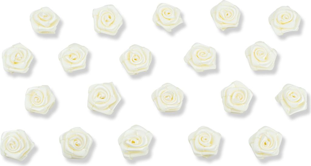 Satinrosen 15mm zum Basteln & Aufnähen 20 Stück Creme