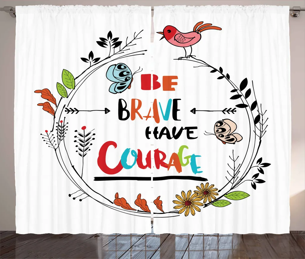 ABAKUHAUS Citazione Tenda rustica, scritta motivazionale, soggiorno Nastro universale Tende con passanti e ganci, 280 x 225 cm, multicolore