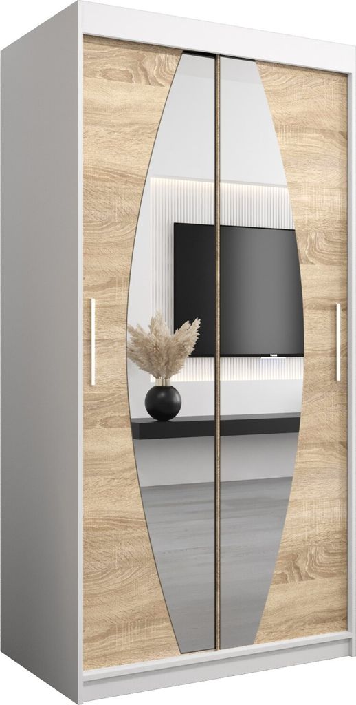 Kleiderschrank, Schiebetürenschrank Schlafzimmer, Schrank mit Spiegel ELYPSE 100 cm