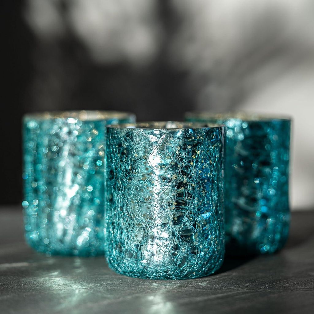 Glas Teelichthalter Set von 3 - dekorativ und hellblau