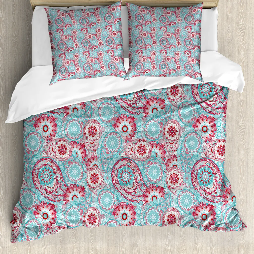 Copripiumino Matrimoniale Vintage ABAKUHAUS Fiori Rosa Azzurro Online