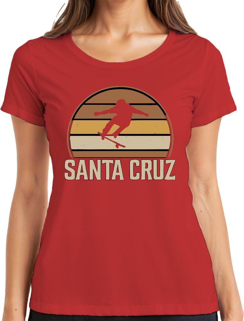 Santa Cruz Skateboard Retro Skater Vintage Sunset Surfer Cali Damen T-Shirt, Rot, XL