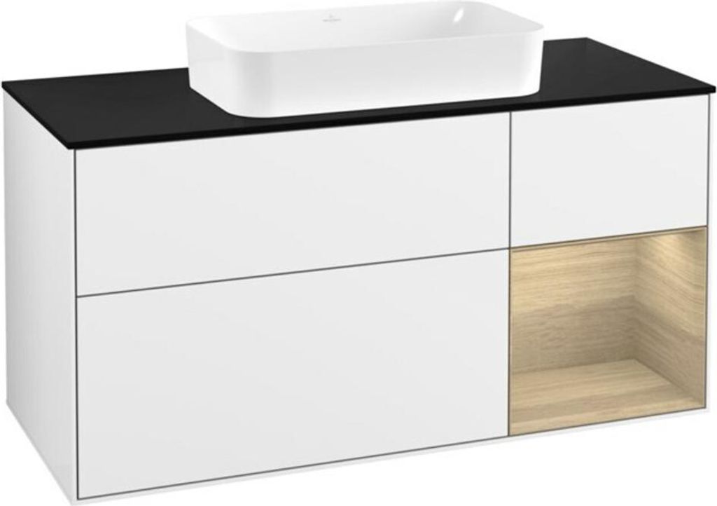 V&B Waschtischunterschrank Finion 120x60 cm, Reg re Oa ven, glo wh. Lac