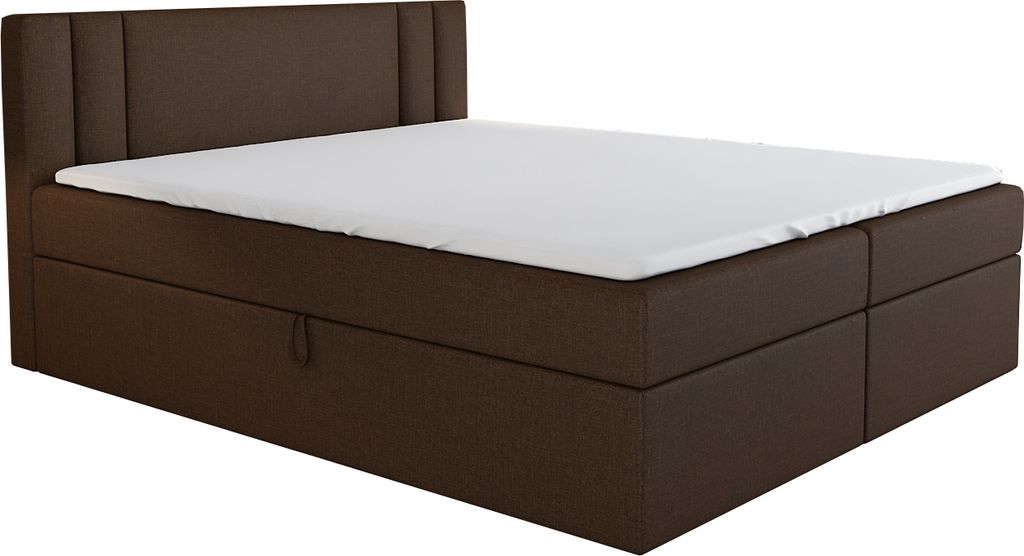 Boxspringbett AKI 160 x 200 mit 2 Bettkästen, Bonell-Matratze und Topper. Farbe: Braun
