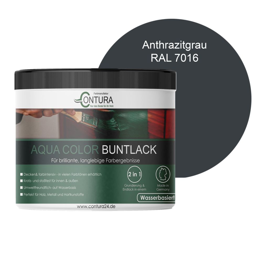 Contura 250ml. Buntlack Lackfarbe Lack Außen Innen Holz Metall Farbe Holzlack Möbellack - RAL 7016 Anthrazitgrau
