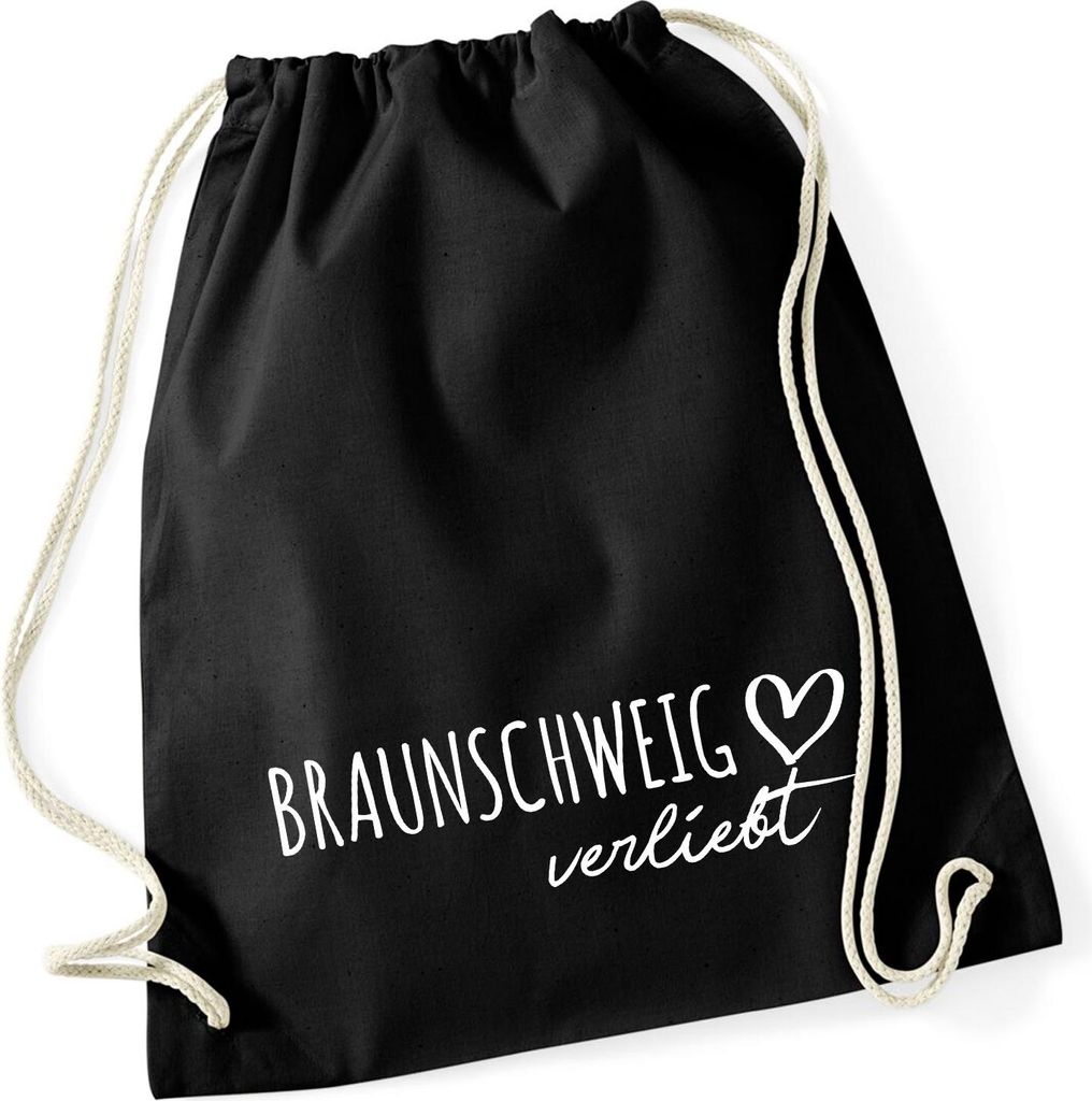 Huuraa Turnbeutel Braunschweig verliebt 12 Liter Black Baumwolle Rucksack Geschenkidee