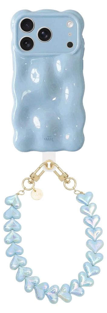 Bubbly Hülle Ice Blue - Funky Hearts Cord (Blue metallic) - Kompatibel mit iPhone 17 Pro Max