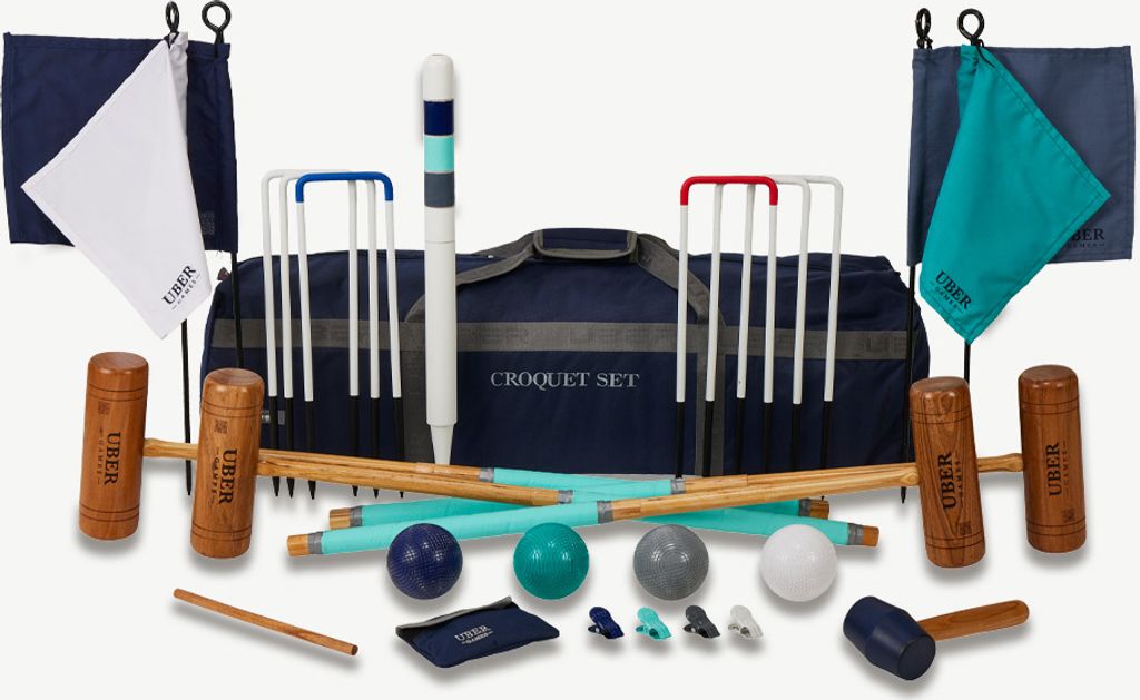 Ubergames - Pro Croquet-Set - Englisches Gartenspiel - 4 Personen - Hartholzschlägel - Plastikbälle - Mit Tasche