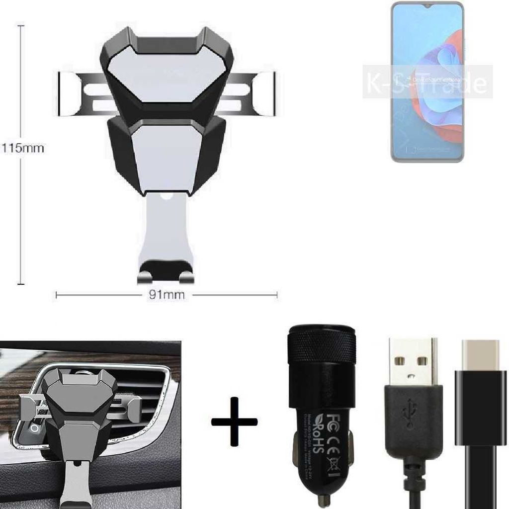 K-S-Trade Lüftungsschlitz Halterung kompatibel mit Coolpad Cool 20s Lüftungshalterung Lüftungsgitter schwarz-silber Auto-Halterung Smartphone