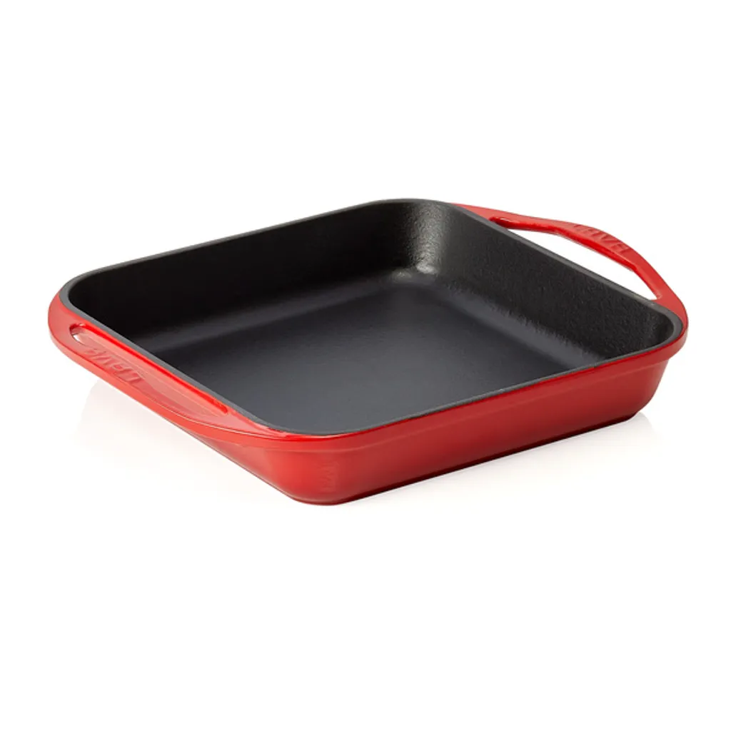 Poêle carrée LAVA rouge 27cm en fonte émaillée pour une cuisson homogène