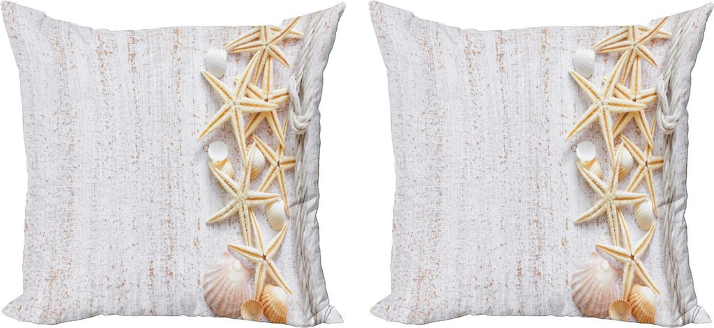 ABAKUHAUS Muscheln Kissenbezug Set (2Stück), Muscheln und Seesterne, doppelseitiges Digitaldruckdekor mit Reißverschluss, 50 cm, Elfenbein