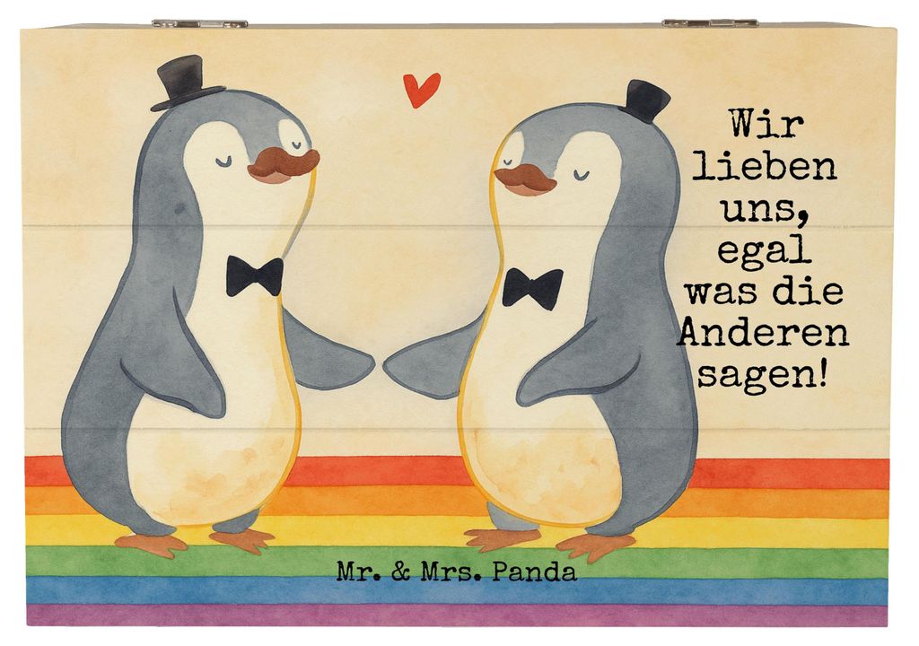 Mr. & Mrs. Panda Geschenkbox Pinguine Gay Pride Design 22 x 15 cm - Weiß - Geschenk, Erinnerungsbox, Schatulle, Truhe, Hochzeitskarte, fotobox, ho...