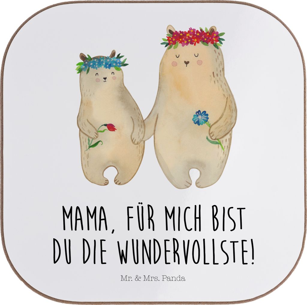 Mr. & Mrs. Panda Untersetzer für Gläser Bären mit Blumenkranz - Weiß - Geschenk, Mama, Mom, Coaster, gläseruntersetzer, Tassen, Holzuntersetze...