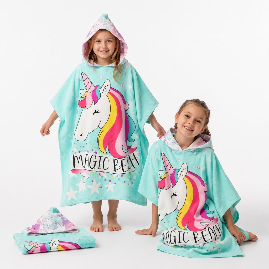 Strandtuch-Poncho für Kinder mit Kapuze - Einhorn, 120 cm Produktbild  KI-generiertes Bild