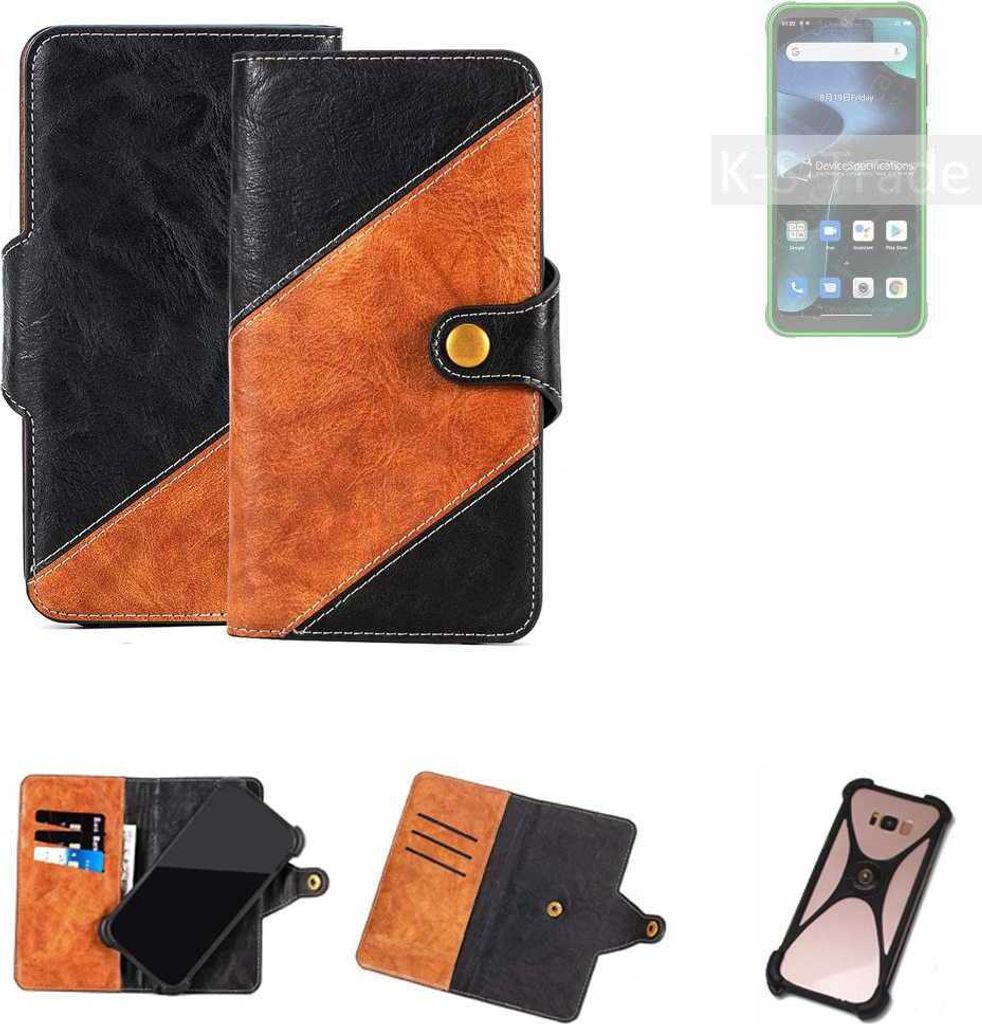 K-S-Trade Handyhülle Schutzhülle Bookstyle Case Wallet-Case kompatibel mit Blackview BV5200 Handy Cover Bumper Klapphülle schwarz hellbraun 1x
