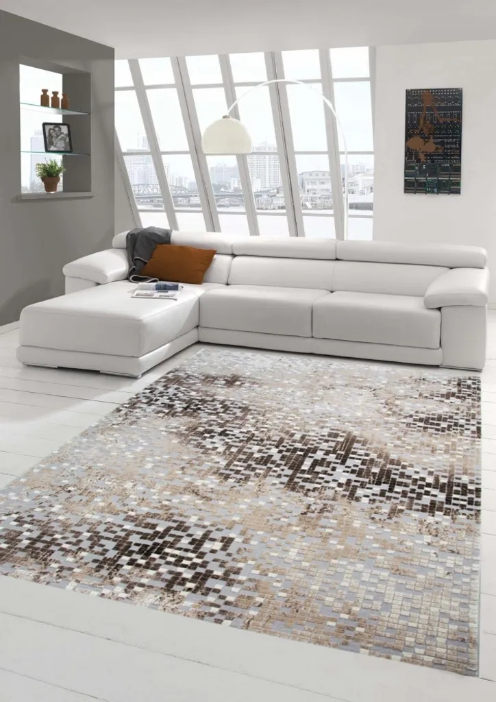 Tapis de salon facile à nettoyer 80x150 cm moderne gris marron résistant