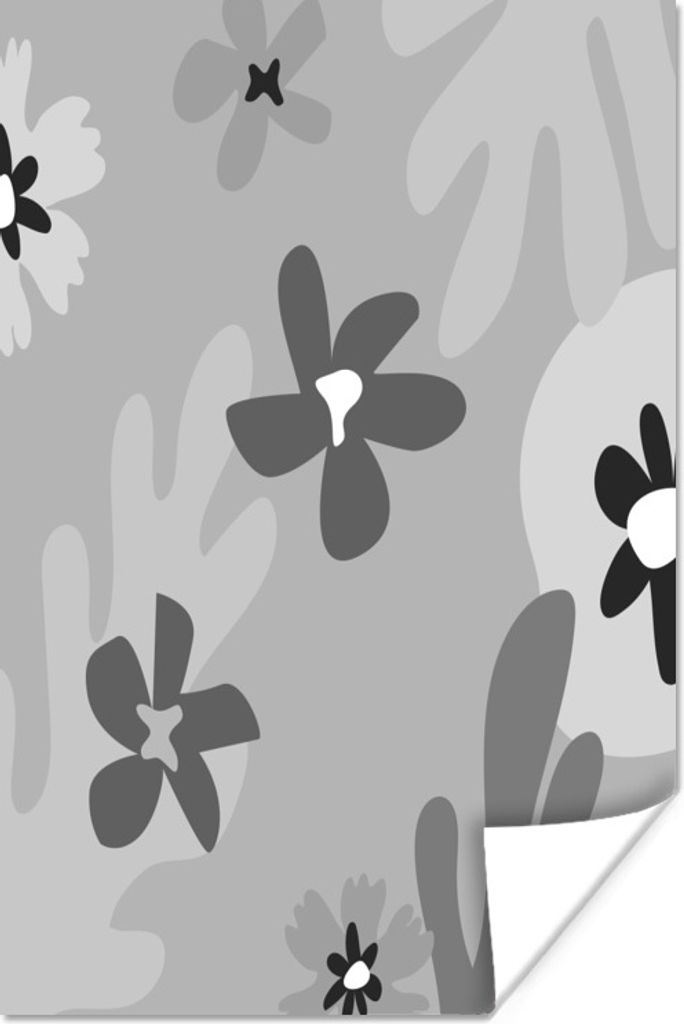 MuchoWow Poster Hintergrund - Blumen - Schwarz - Weiß 120x180 cm - Kunstposter