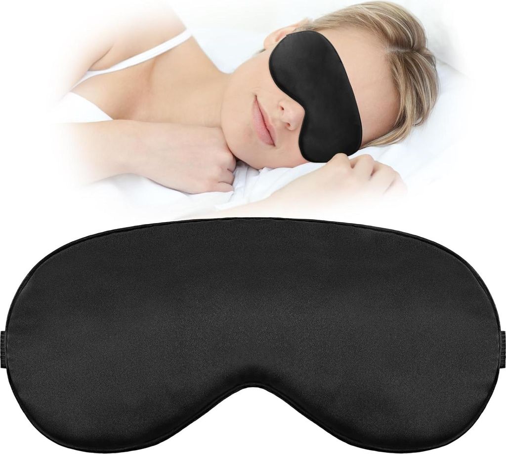 Zart atmungsaktives Schlafmasker - Damen Herren Augenmaske aus Frottee - verstellbarer elastischer Band - schwarz Augenmaske