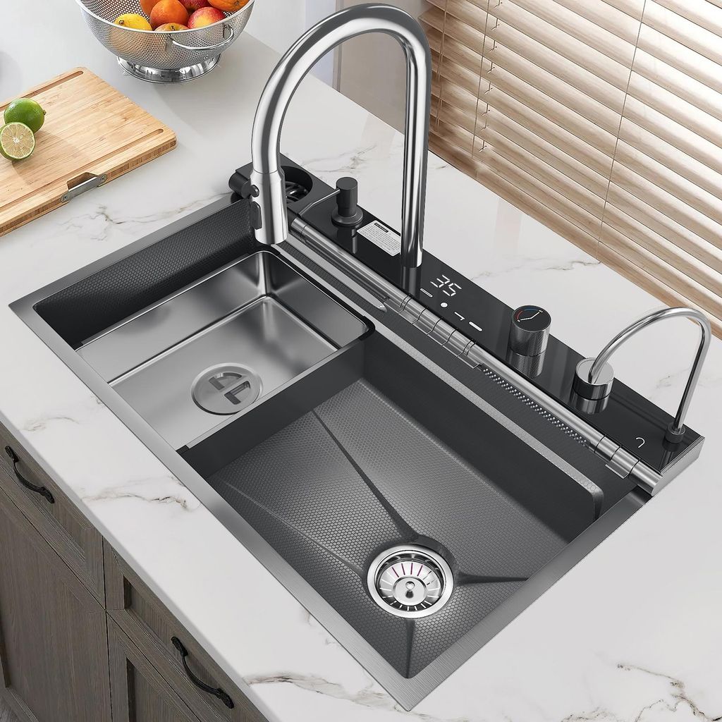 75x45 cm, RVS wastafel voor de keuken, groot, met één kom. Productafbeelding 