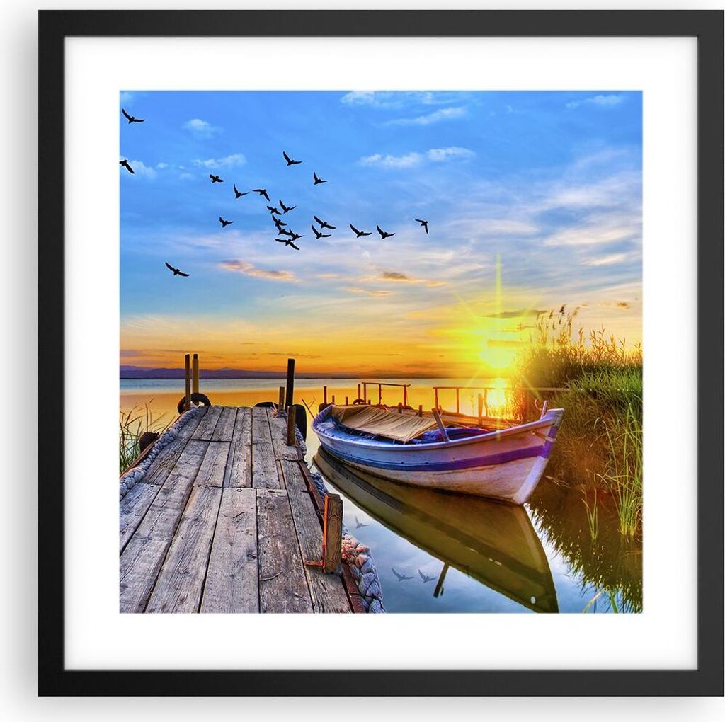 Gerahmtes Poster - Schwarzer Rahmen - See Boot Wasser - 40x40 cm - Wand Bild - Wanddeko - Wandbilder - Kunstposter - Wandposter - Bilderrahmen - Bi...