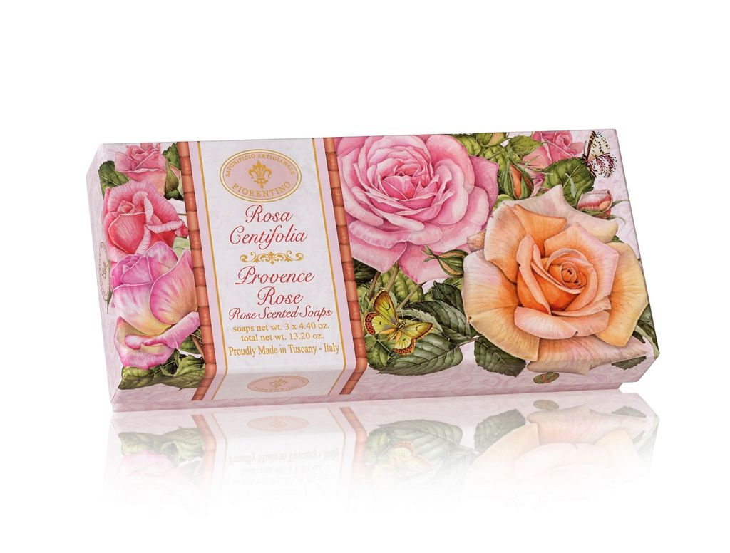 Fiorentino Seife Provence Rose - 3x125g In Geschenkbox, Vegan & Intensiv Duftend