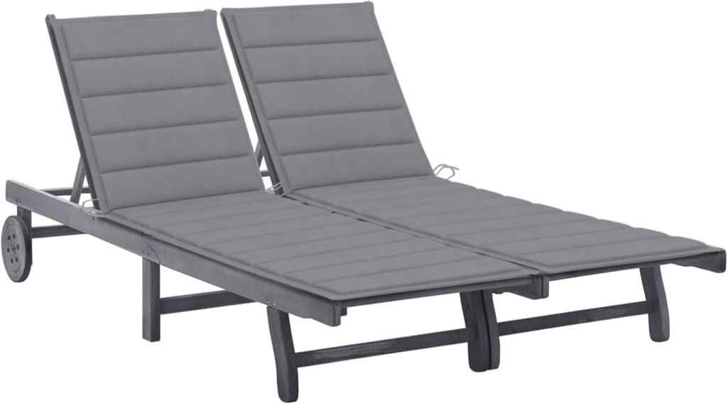 SYFAX 2-Personen-Sonnenliege mit Auflage Grau Akazie Massivholz