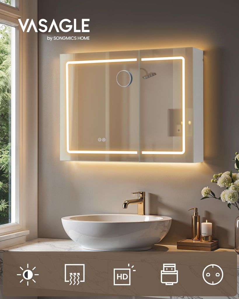 Nástěnná skříňka se zrcadlem a osvětlením LED, zvětšovací Obrázek produktu 