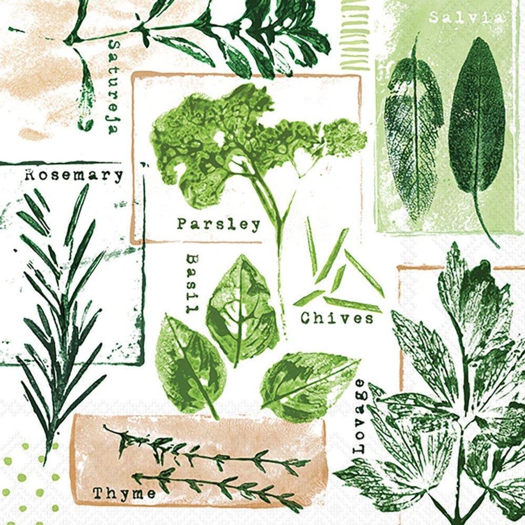 Servietten 33x33 cm - Herb prints white
