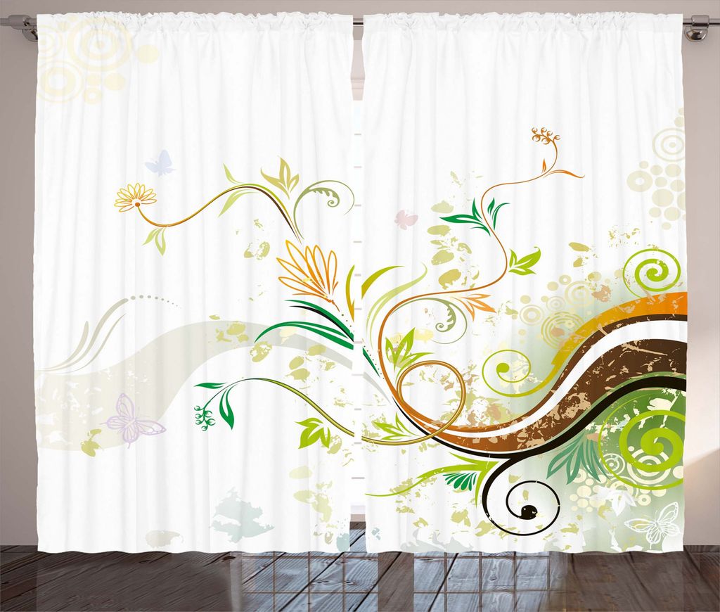 ABAKUHAUS Blumen Rustikaler Gardine, Blumen Efeublätter Ivy, Schlafzimmer Kräuselband Vorhang mit Schlaufen und Haken, 280 x 245 cm, Erde Gelb Bu...