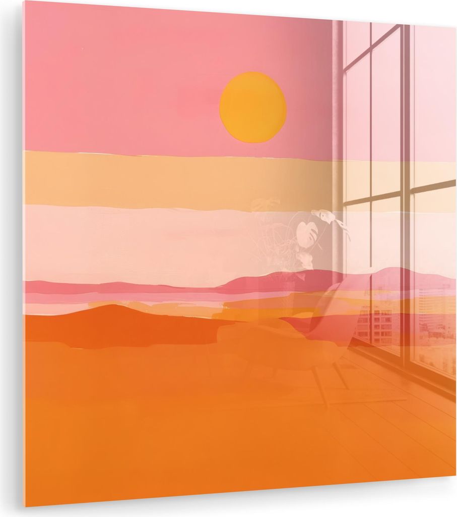 MuchoWow Glasbilder - Bilder auf Wandbild - Foto auf Glas Sonne - Abstrakt - Landschaft - Orange 50x50 cm Wanddekoration aus Glas - Acrylglasbild -...