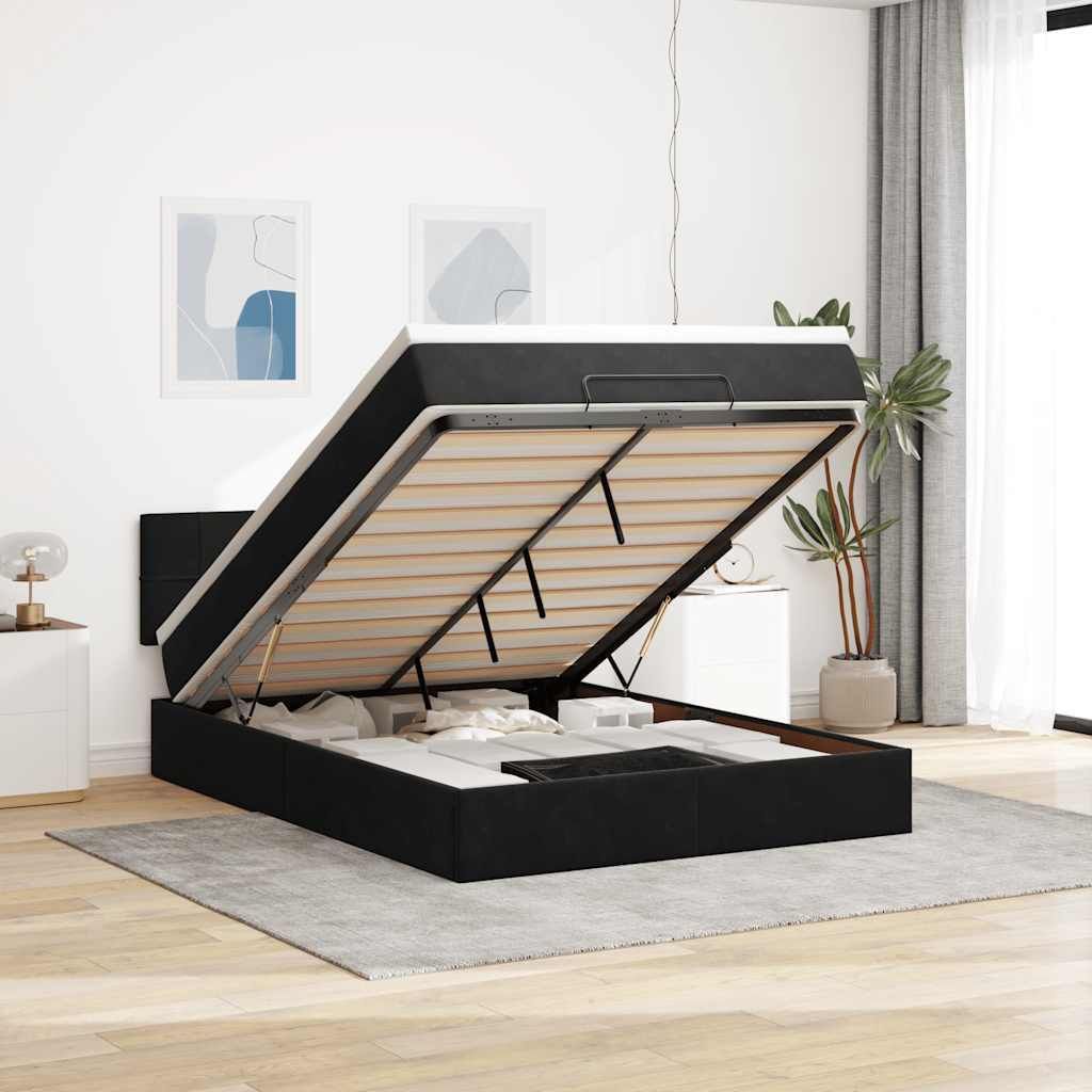 Möbel Ottoman-Bett mit Matratze & LEDs Schwarz 140x200 cm Samt - Klassische Betten 3312628