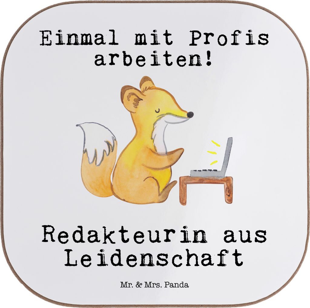 Mr. & Mrs. Panda Untersetzer für Gläser Redakteurin Leidenschaft - Weiß - Geschenk, Korrespondent, Spruch, Beruf, gläseruntersetzer, Glas, Lust...