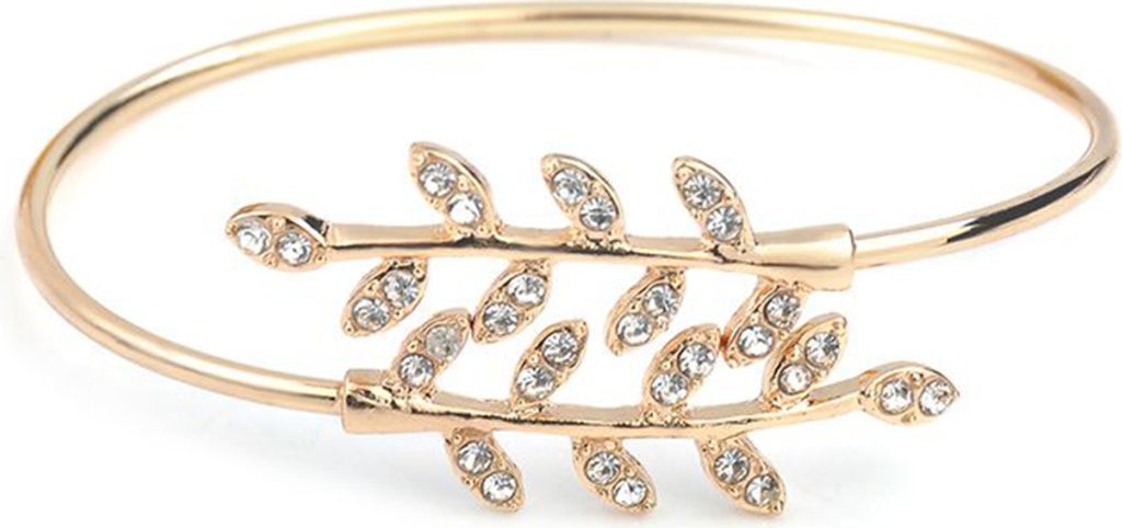 Frauen Mode Strass Intarsien Blatt Verstellbare Öffnung Armband Armreif Schmuck-Golden