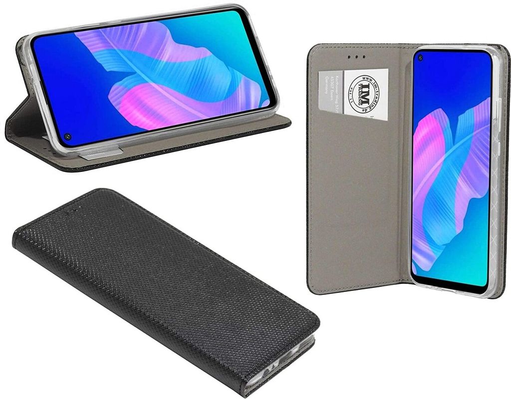 cofi1453 Buch Tasche "Smart" kompatibel mit HUAWEI P40 LITE E Handy Hülle Etui Brieftasche Schutzhülle mit Standfunktion, Kartenfach Schwarz