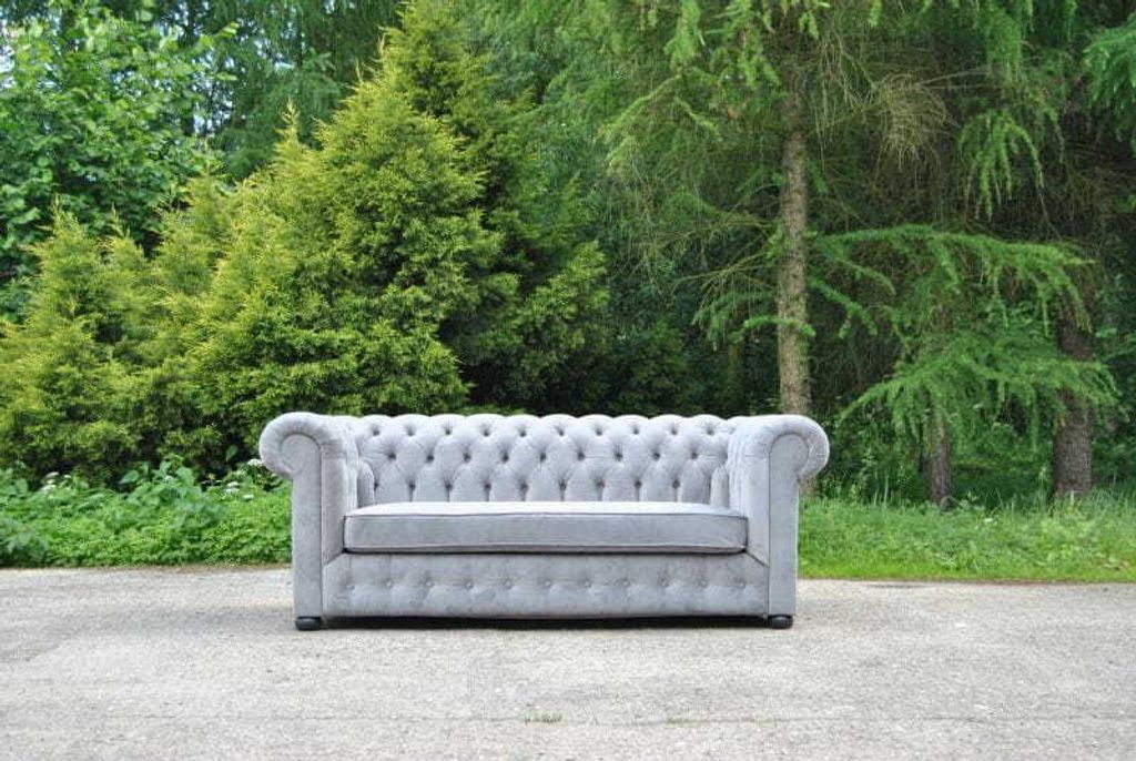 Chesterfield 3 Sitzer Couch Polster Couchen Sitz Wohnzimmer Sofa grau Samt Neu
