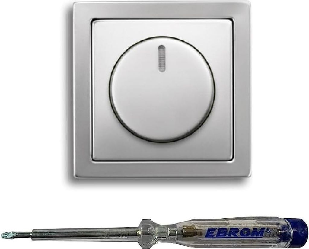 Busch Jäger 6523U-102 LED-Drehdimmer LED-Dimmer mit Dimmerscheibe Zentralplatte 6540-866-102 und Einfachrahmen in PUR Edelstahl inklusive EBROM Ph...