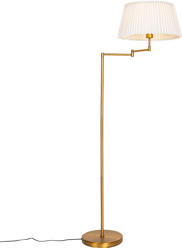 Stehleuchte aus Bronze mit Weißem Faltenschirm und Verstellbarem Arm Ladas Deluxe
